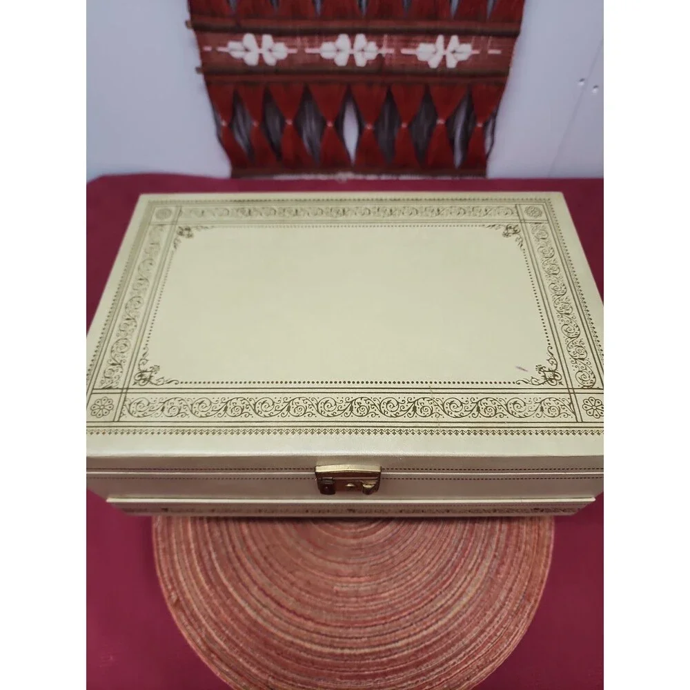 Vintage 1960's Mele & Co. Auto Open Jewelry Box W Original Key Red Velvet Lined